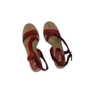 NEW Bass Flex Strappy Sandals Women's 9M Wedge Brick Red "Flirty" Style Leather